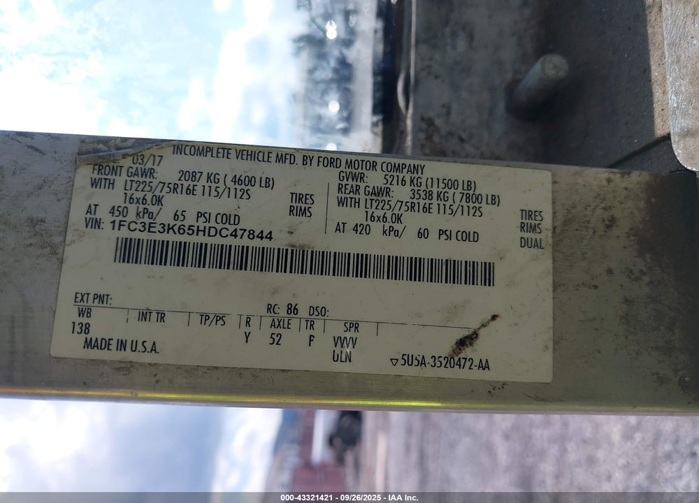 2017 FORD E-350 STRIPPED VIN: 1FC3E3K65HDC47844