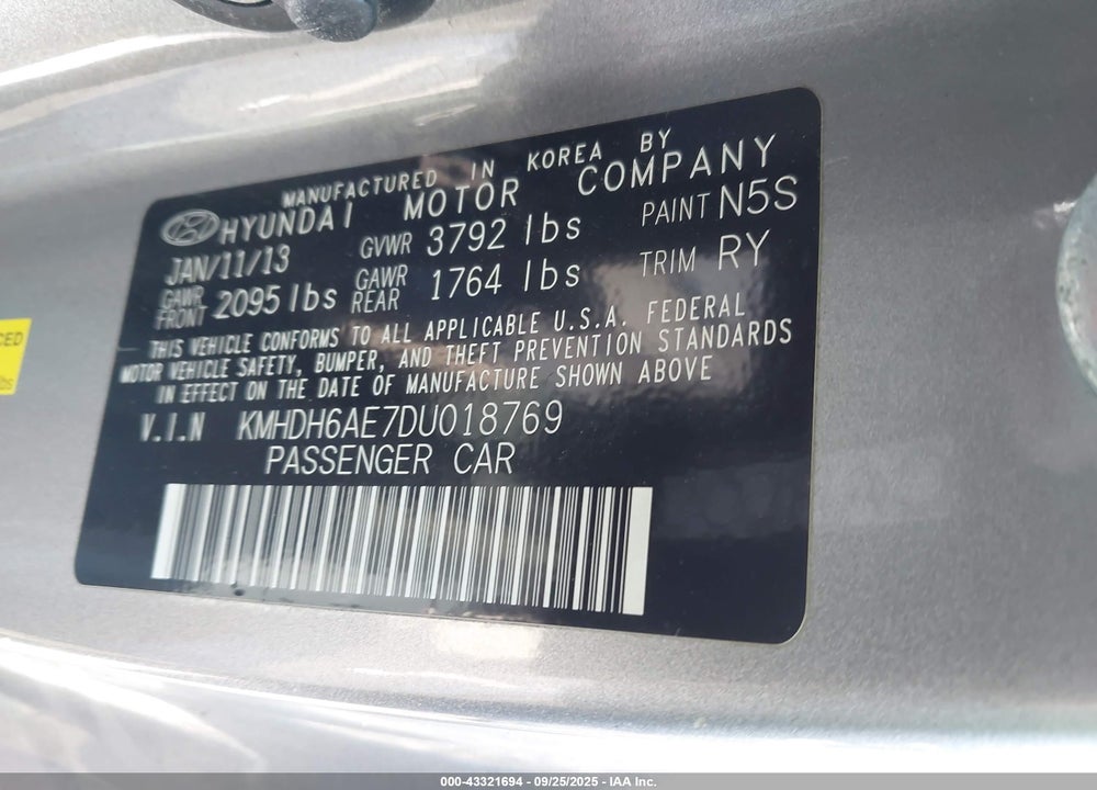 2013 HYUNDAI ELANTRA GS VIN: KMHDH6AE7DU018769