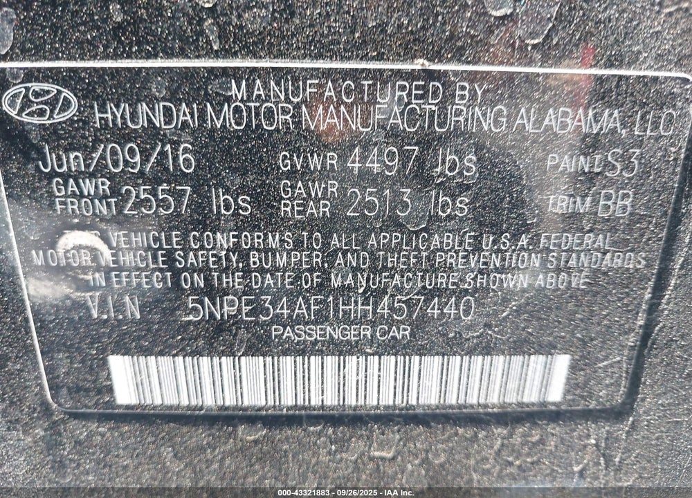 2017 HYUNDAI SONATA LIMITED VIN: 5NPE34AF1HH457440