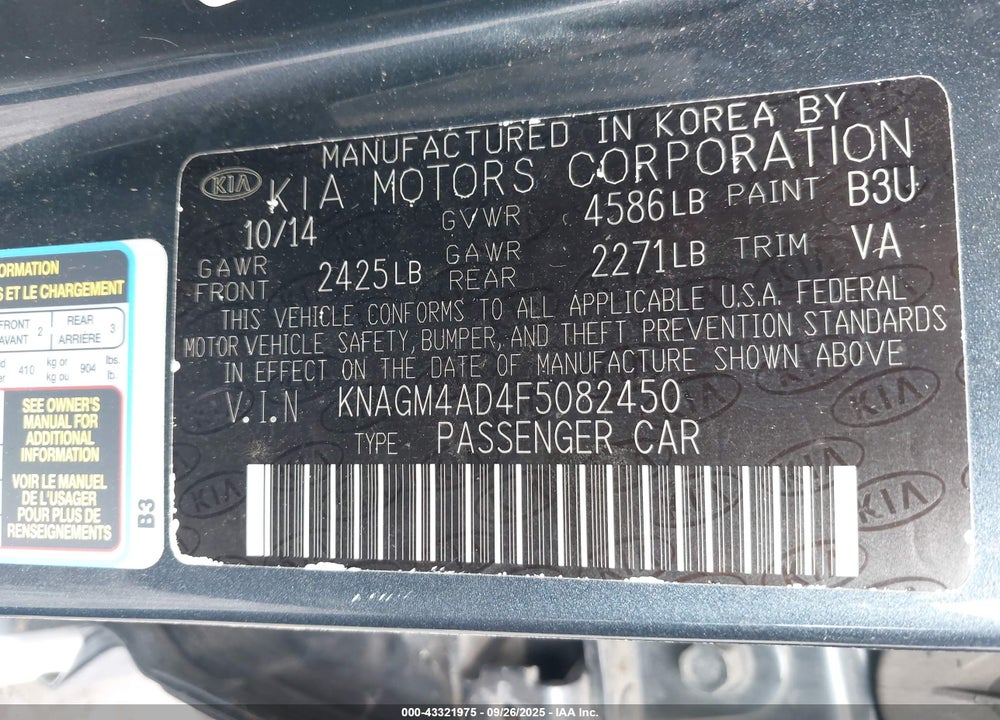 2015 KIA OPTIMA HYBRID VIN: KNAGM4AD4F5082450