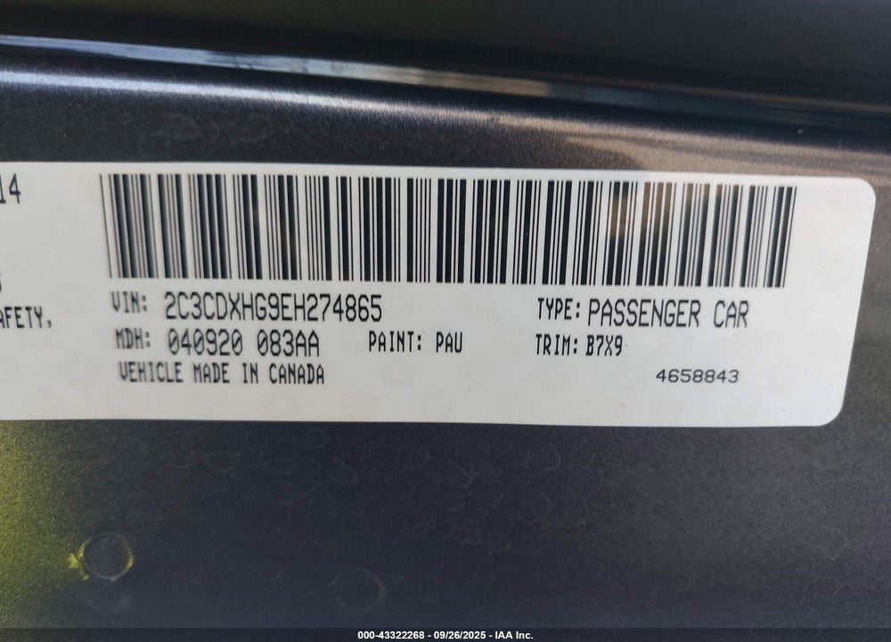 2014 DODGE CHARGER VIN: 2C3CDXHG9EH274865