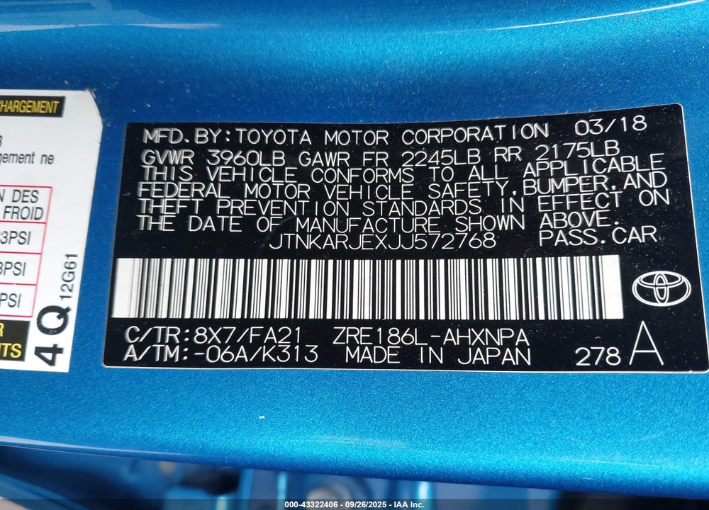 2018 TOYOTA COROLLA IM VIN: JTNKARJEXJJ572768