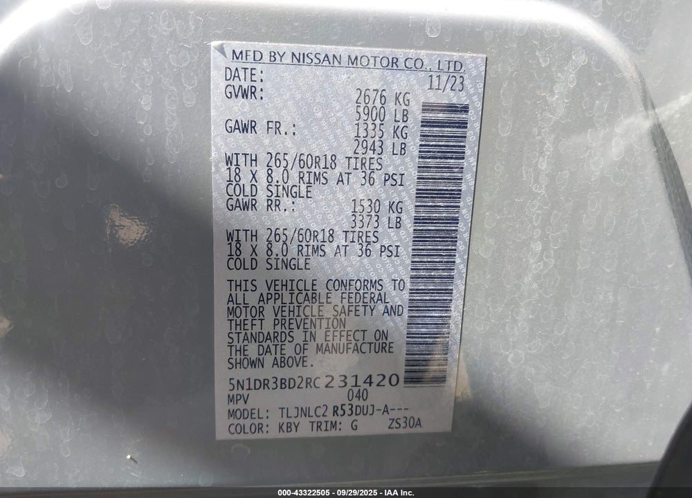 2024 NISSAN PATHFINDER ROCK CREEK 4WD VIN: 5N1DR3BD2RC231420