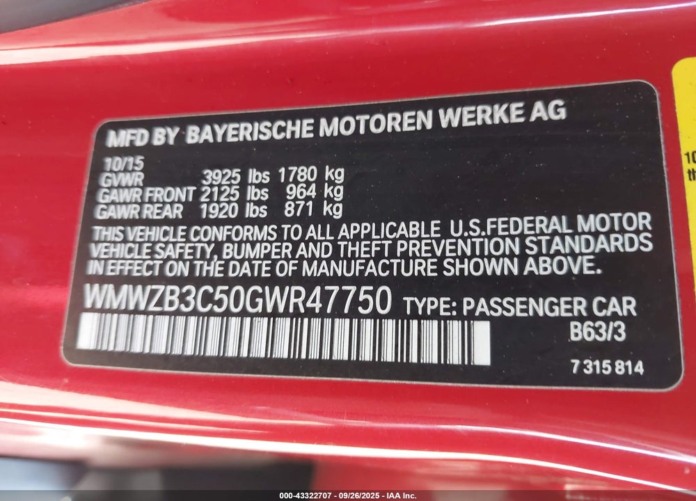 2016 MINI COUNTRYMAN VIN: WMWZB3C50GWR47750
