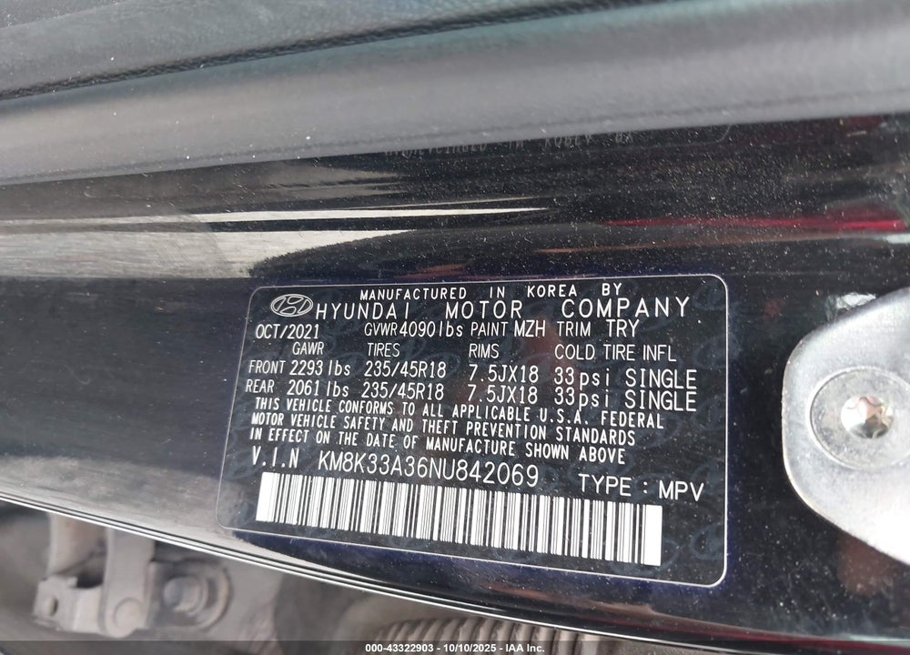 2022 HYUNDAI KONA VIN: KM8K33A36NU842069