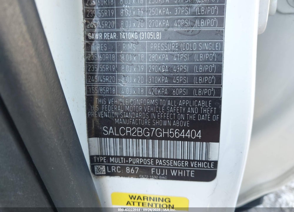 2016 LAND ROVER DISCOVERY SPORT VIN: SALCR2BG7GH564404