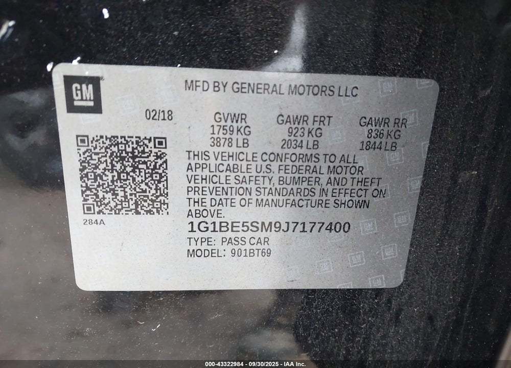 2018 CHEVROLET CRUZE VIN: 1G1BE5SM9J7177400