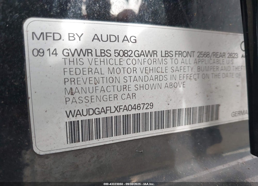 2015 AUDI S4 3.0T PREMIUM PLUS VIN: WAUDGAFLXFA046729