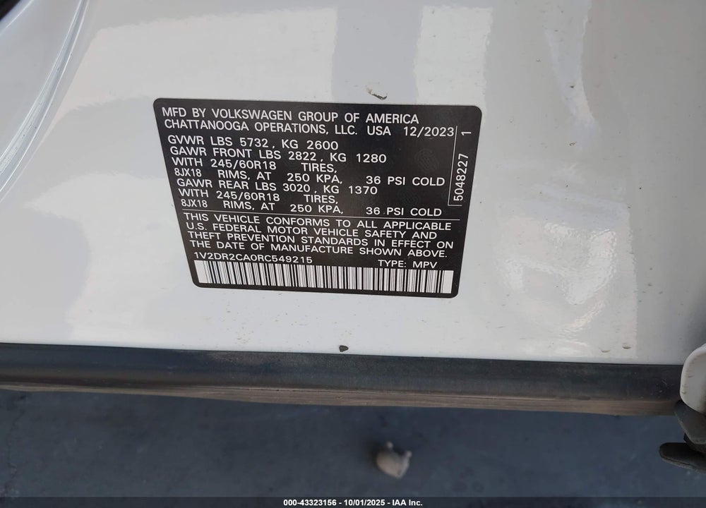 2024 VOLKSWAGEN ATLAS 2.0T SE VIN: 1V2DR2CA0RC549215