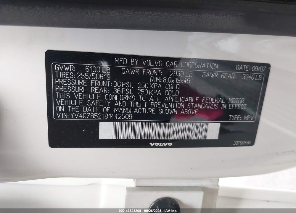 2008 VOLVO XC90 VIN: YV4CZ852181442509