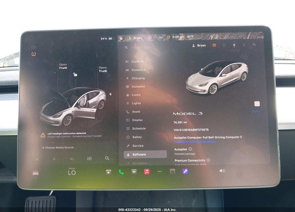 2022 TESLA MODEL 3 VIN: 5YJ3E1EA8NF373575