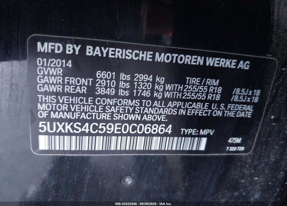2014 BMW X5 VIN: 5UXKS4C59E0C06864