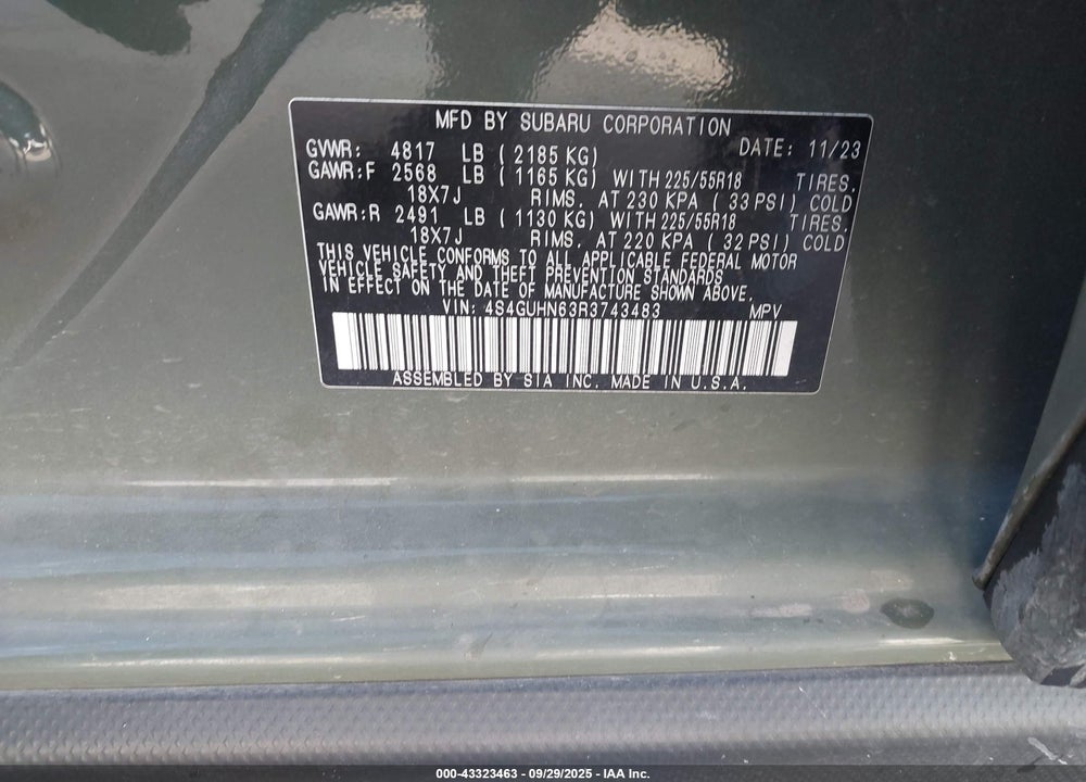 2024 SUBARU CROSSTREK LIMITED VIN: 4S4GUHN63R3743483