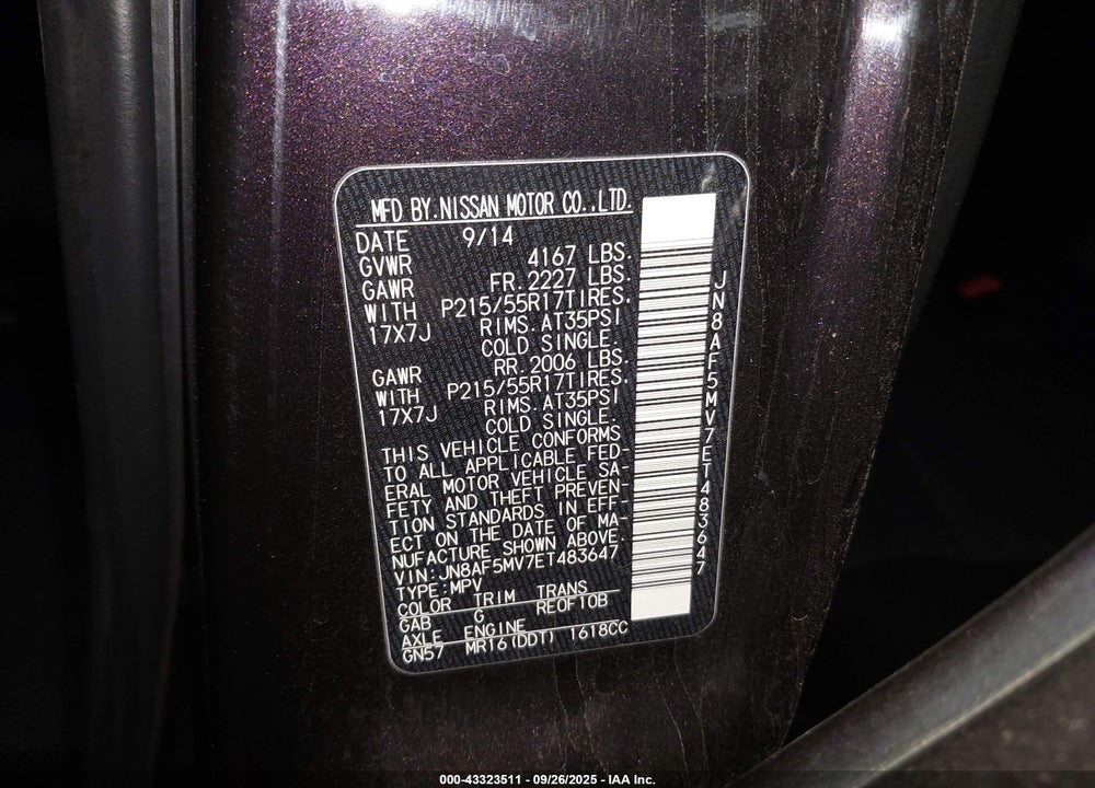 2014 NISSAN JUKE VIN: JN8AF5MV7ET483647