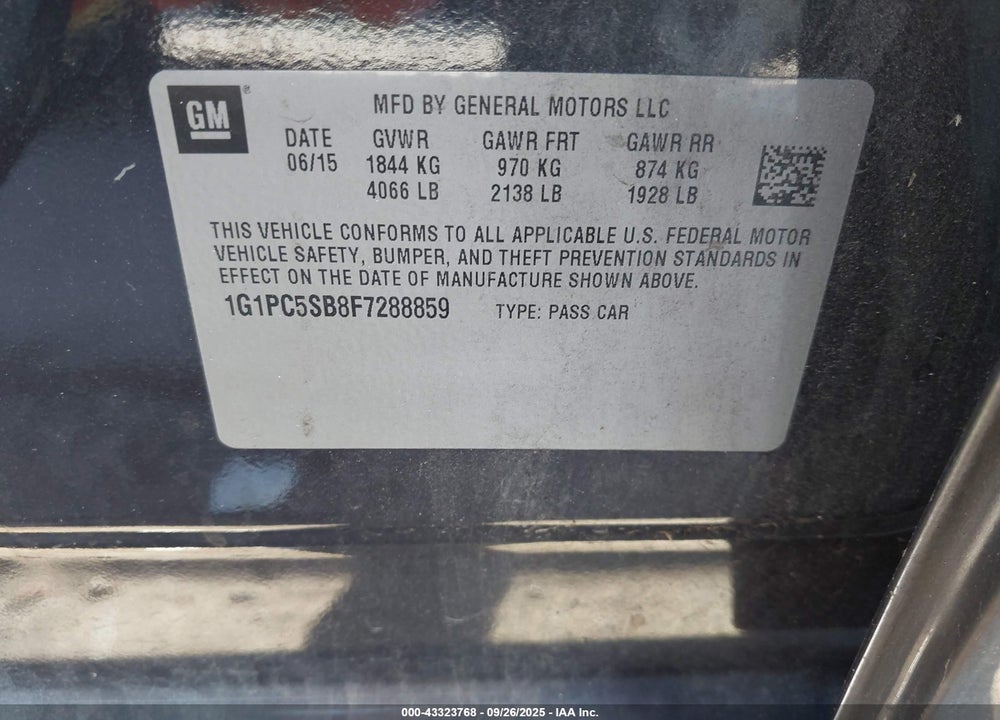 2015 CHEVROLET CRUZE VIN: 1G1PC5SB8F7288859