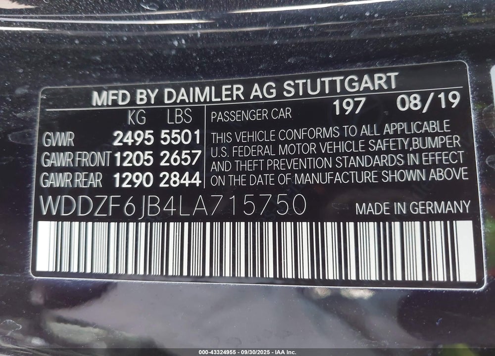 2020 MERCEDES-BENZ E 450 4MATIC VIN: WDDZF6JB4LA715750