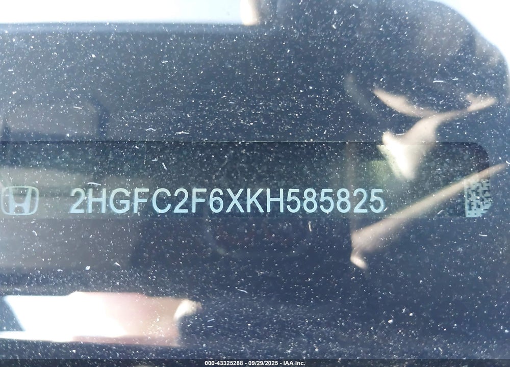 2019 HONDA CIVIC VIN: 2HGFC2F6XKH585825