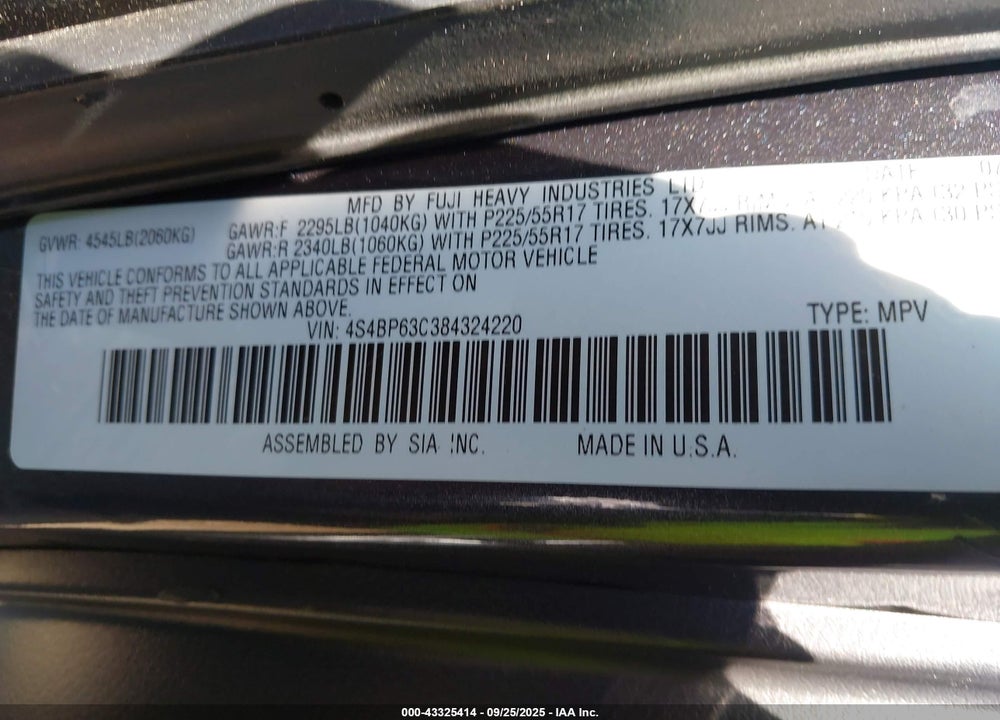 2008 SUBARU OUTBACK 2.5XT LIMITED VIN: 4S4BP63C384324220
