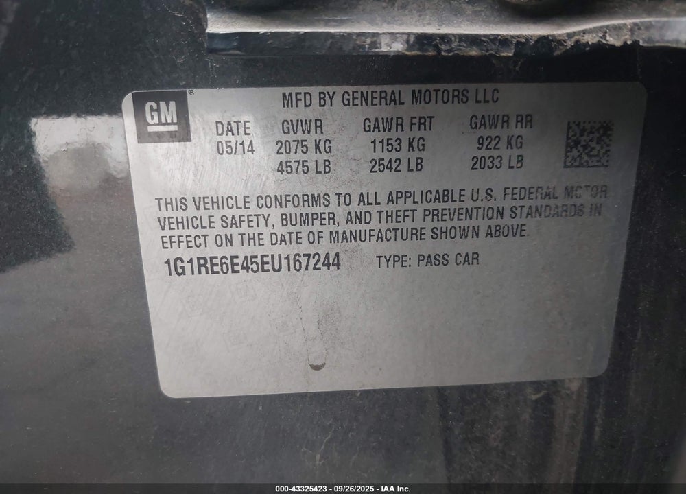 2014 CHEVROLET VOLT VIN: 1G1RE6E45EU167244