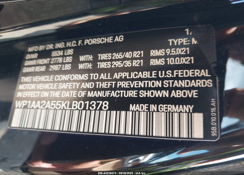 2019 PORSCHE MACAN VIN: WP1AA2A55KLB01378