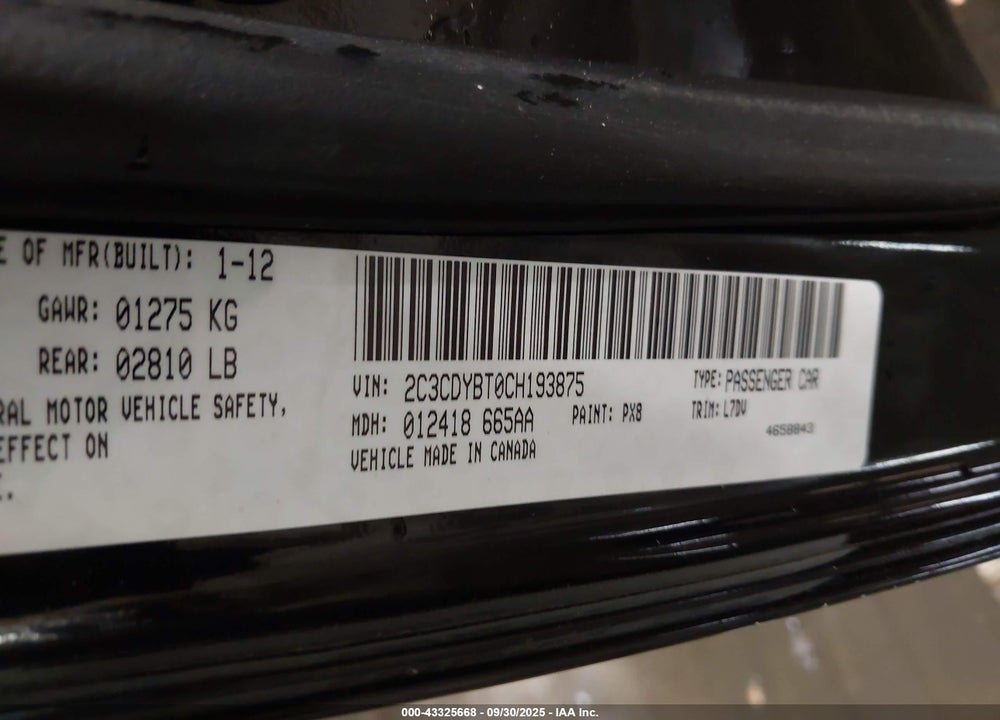 2012 DODGE CHALLENGER R/T VIN: 2C3CDYBT0CH193875