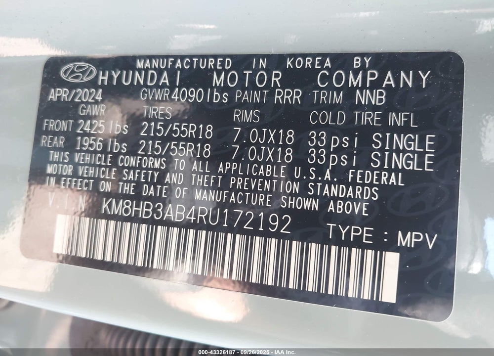 2024 HYUNDAI KONA SEL VIN: KM8HB3AB4RU172192