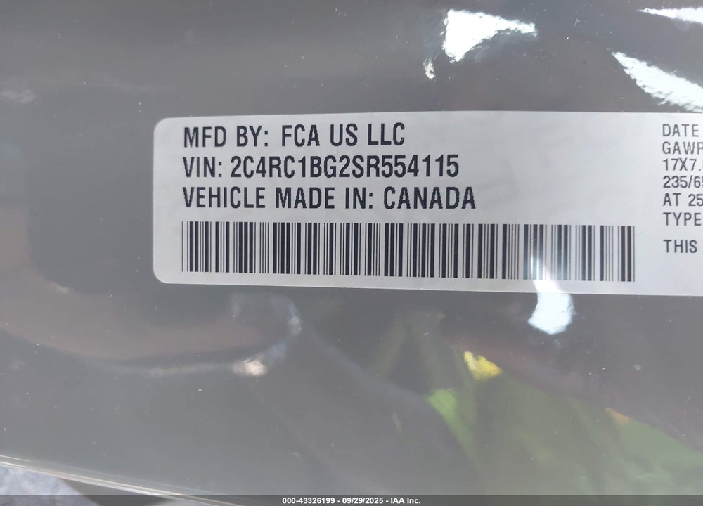 2025 CHRYSLER PACIFICA SELECT VIN: 2C4RC1BG2SR554115