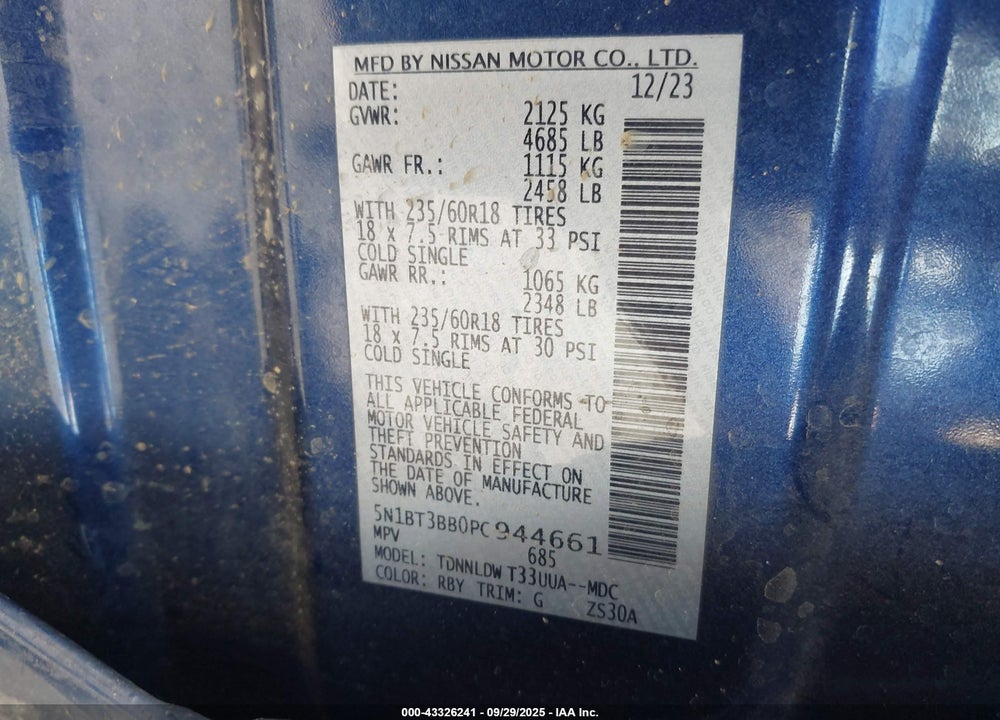 2023 NISSAN ROGUE VIN: 5N1BT3BB0PC944661