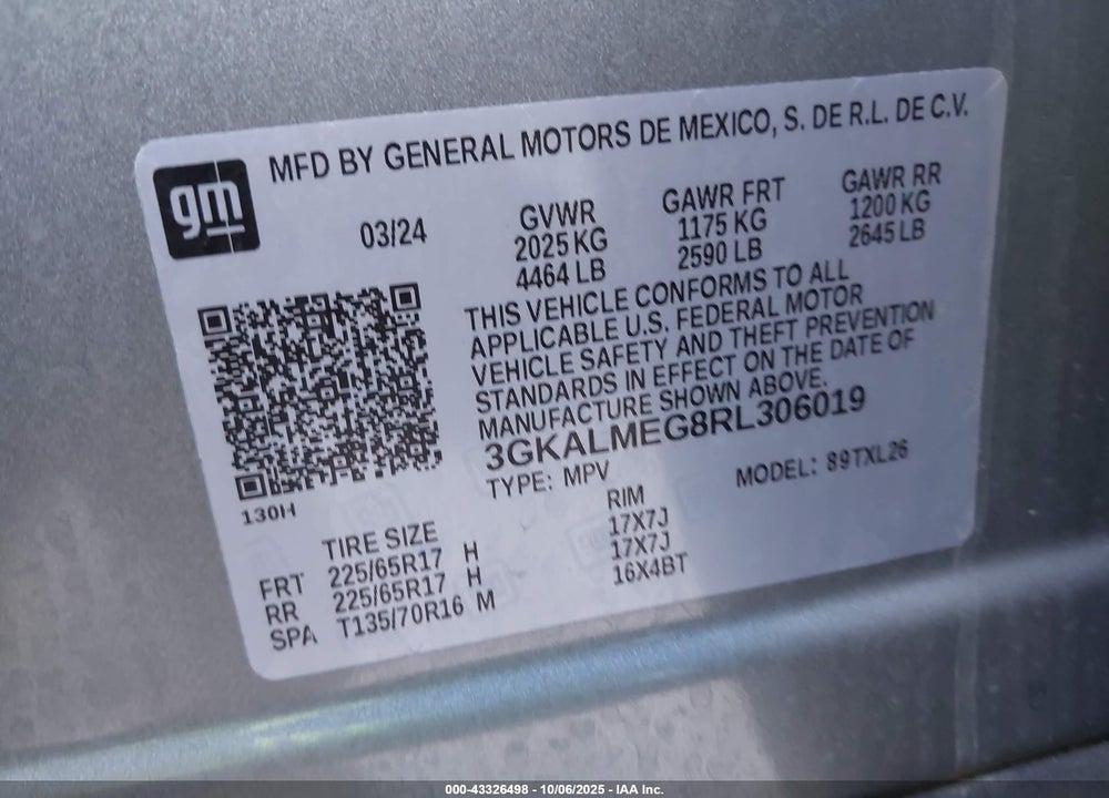 2024 GMC TERRAIN FWD SLE VIN: 3GKALMEG8RL306019