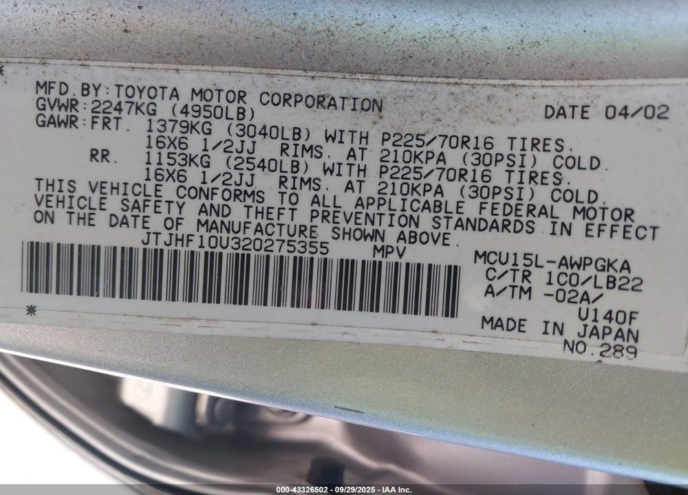 2002 LEXUS RX 300 VIN: JTJHF10U320275355