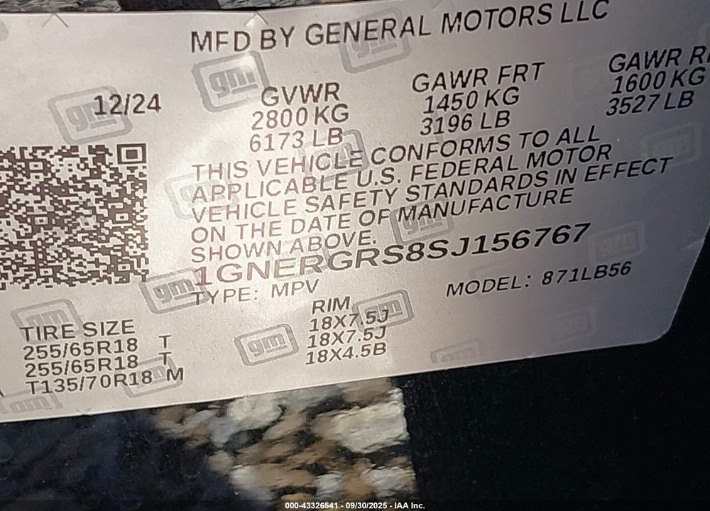 2025 CHEVROLET TRAVERSE VIN: 1GNERGRS8SJ156767