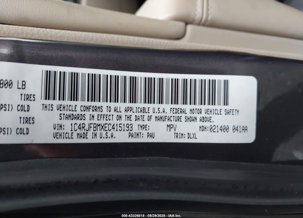 2014 JEEP GRAND CHEROKEE VIN: 1C4RJFBMXEC415193