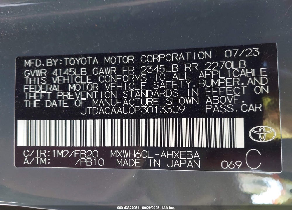 2023 TOYOTA PRIUS LE VIN: JTDACAAU0P3013309