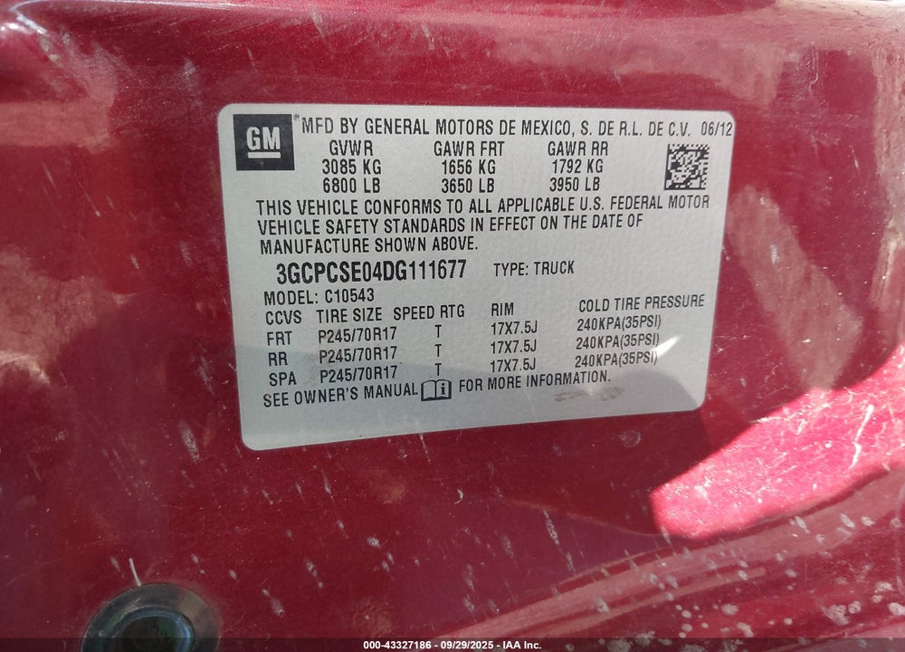 2013 CHEVROLET SILVERADO 1500 VIN: 3GCPCSE04DG111677
