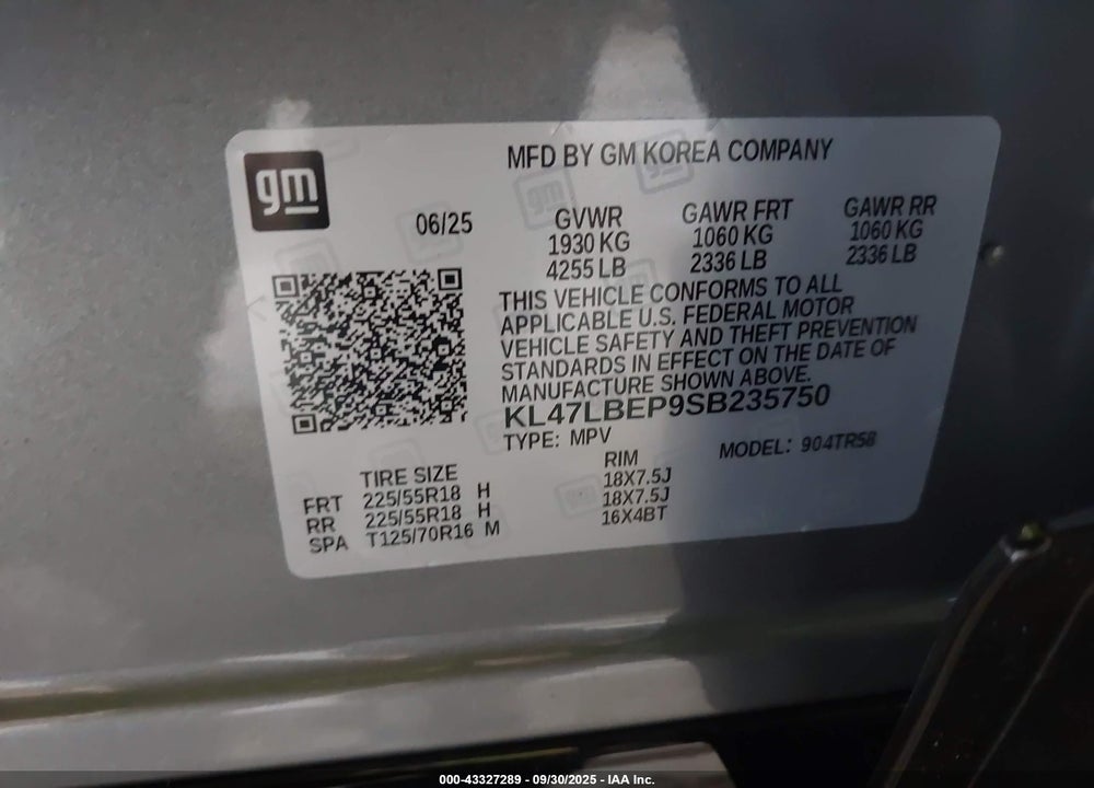 2025 BUICK ENVISTA SPORT TOURING FWD VIN: KL47LBEP9SB235750