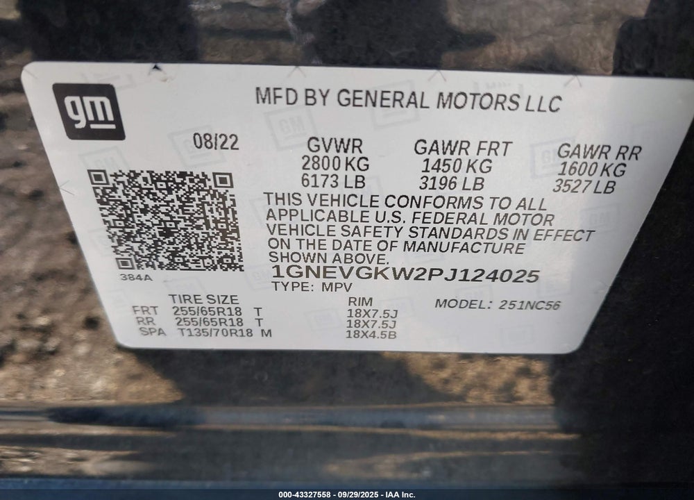 2023 CHEVROLET TRAVERSE AWD LT CLOTH VIN: 1GNEVGKW2PJ124025
