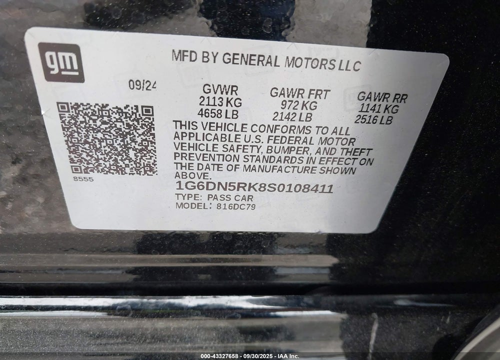 2025 CADILLAC CT5 PREMIUM LUXURY RWD VIN: 1G6DN5RK8S0108411