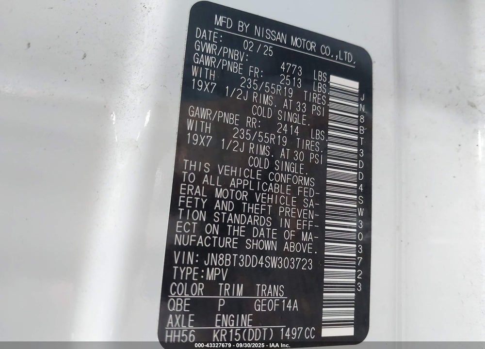 2025 NISSAN ROGUE VIN: JN8BT3DD4SW303723