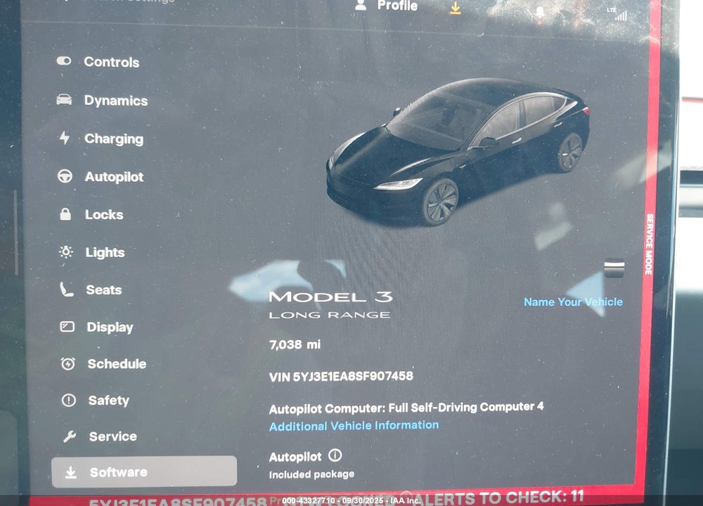 2025 TESLA MODEL 3 LONG RANGE REAR-WHEEL DRIVE VIN: 5YJ3E1EA8SF907458