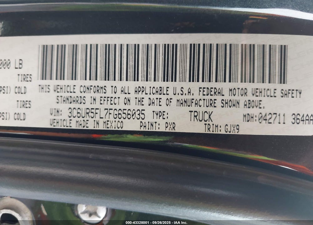 2015 RAM 2500 VIN: 3C6UR5FL7FG656035
