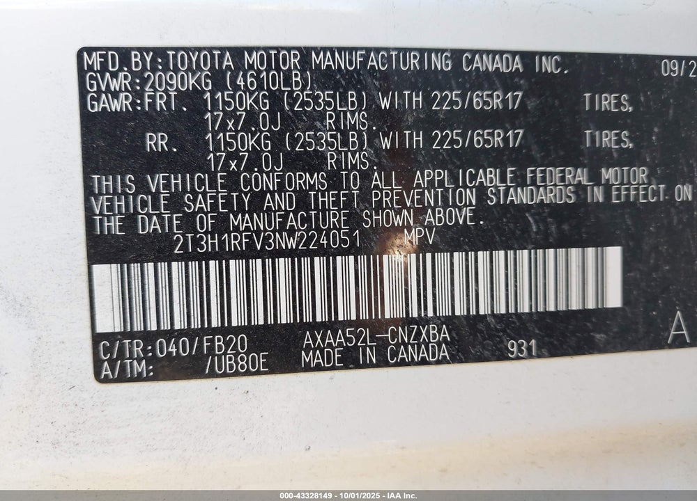 2022 TOYOTA RAV4 LE VIN: 2T3H1RFV3NW224051