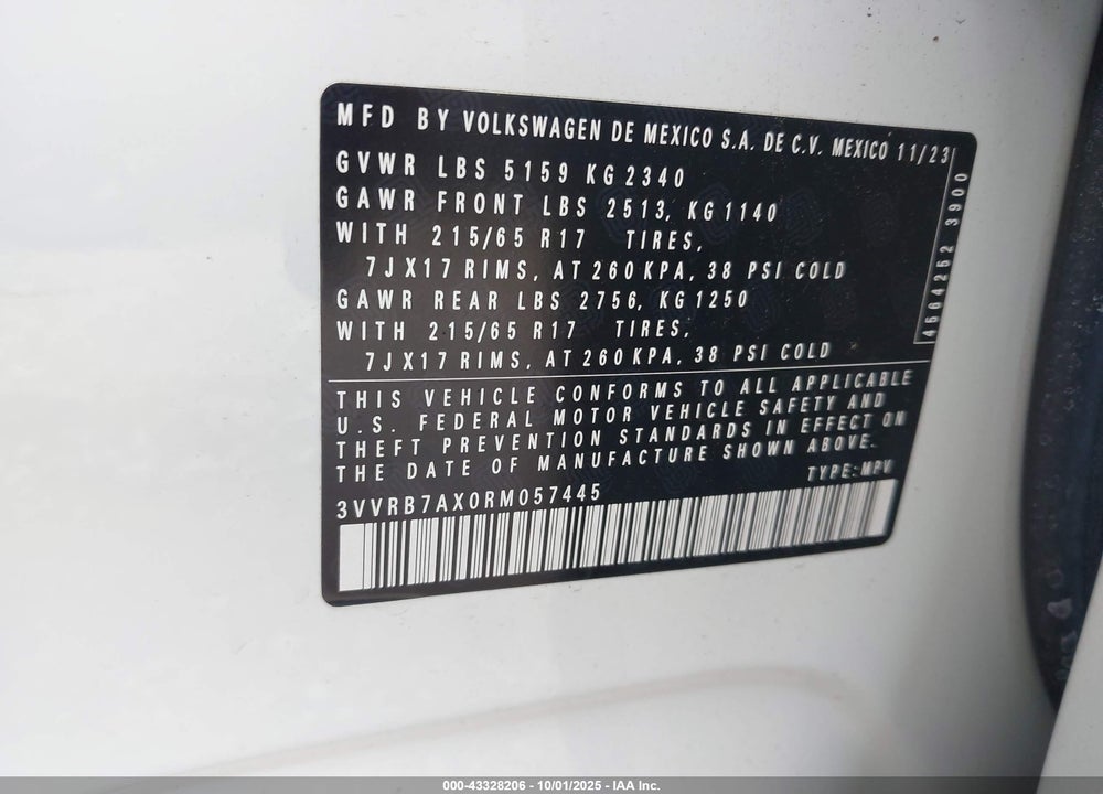 2024 VOLKSWAGEN TIGUAN VIN: 3VVRB7AX0RM057445