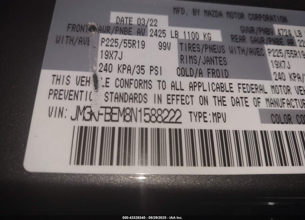 2022 MAZDA CX-5 2.5 S PREMIUM PLUS VIN: JM3KFBEM8N1588222