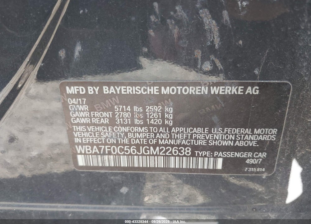 2018 BMW 750I VIN: WBA7F0C56JGM22638