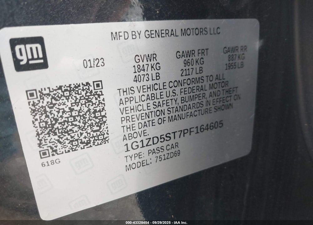 2023 CHEVROLET MALIBU FWD 1LT VIN: 1G1ZD5ST7PF164605