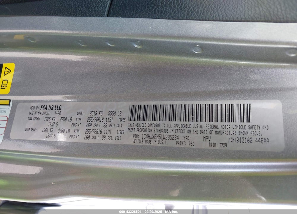 2020 JEEP WRANGLER UNLIMITED VIN: 1C4HJXEN5LW235234