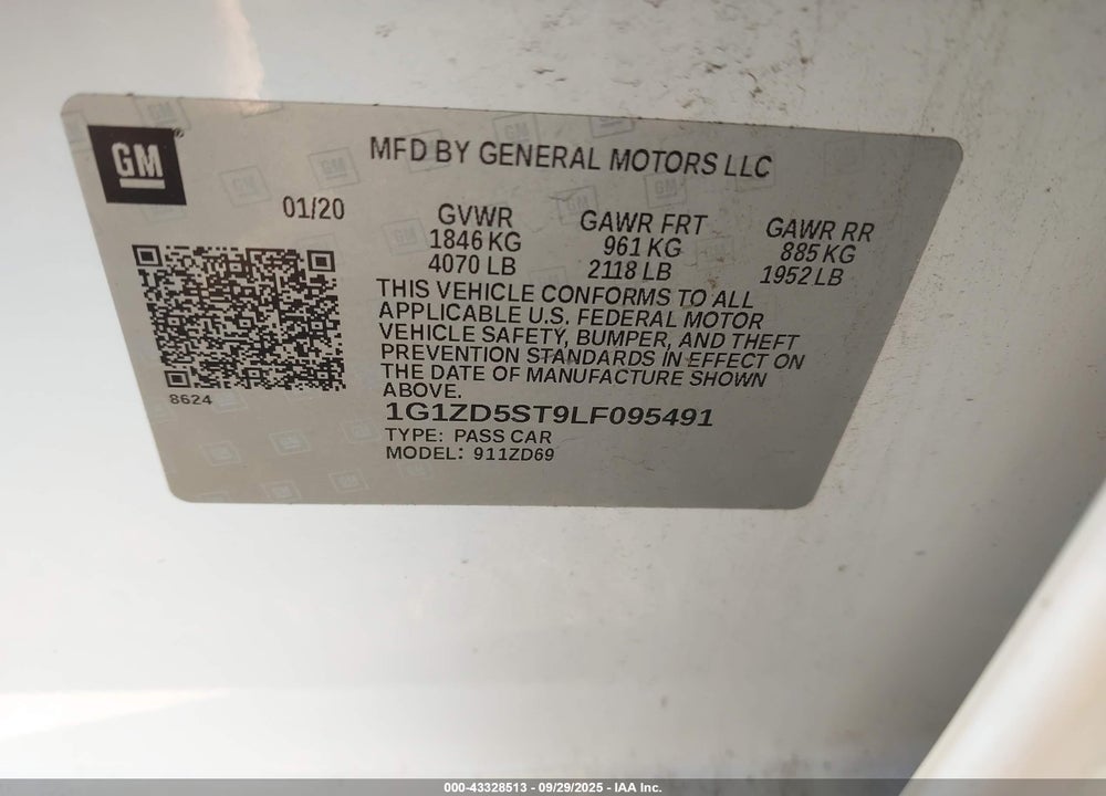 2020 CHEVROLET MALIBU VIN: 1G1ZD5ST9LF095491