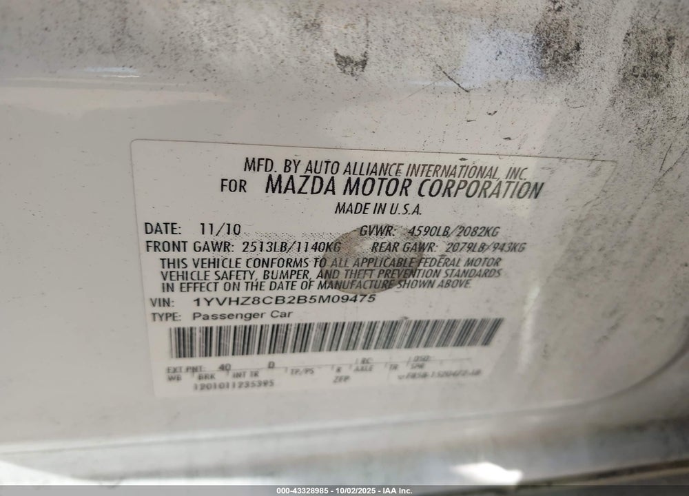 2011 MAZDA 6 S GRAND TOURING VIN: 1YVHZ8CB2B5M09475