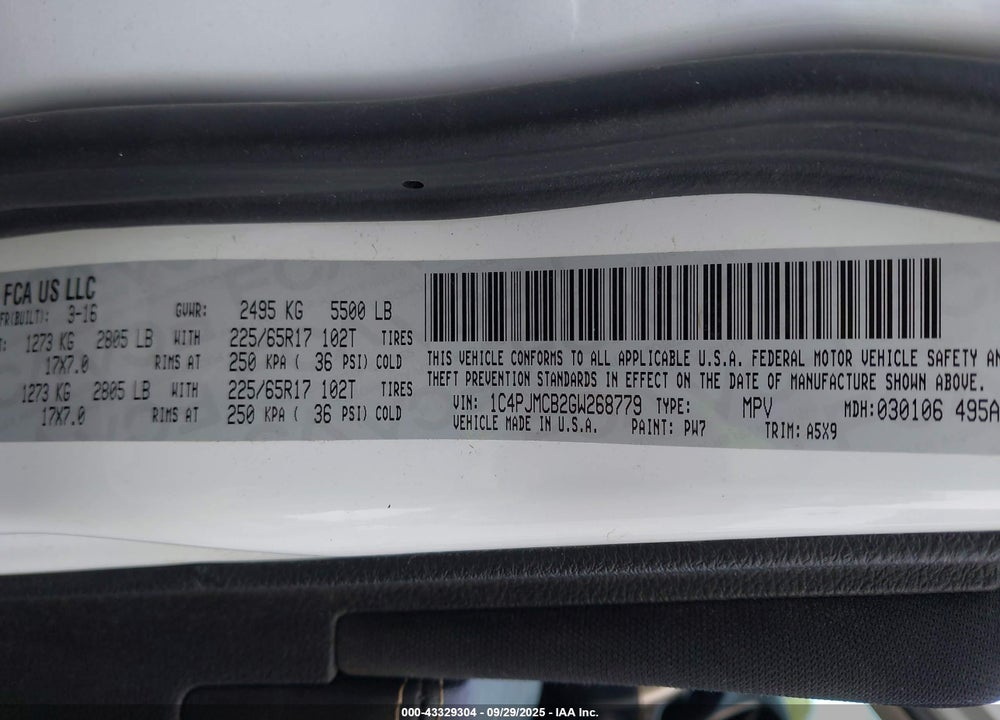 2016 JEEP CHEROKEE LATITUDE VIN: 1C4PJMCB2GW268779