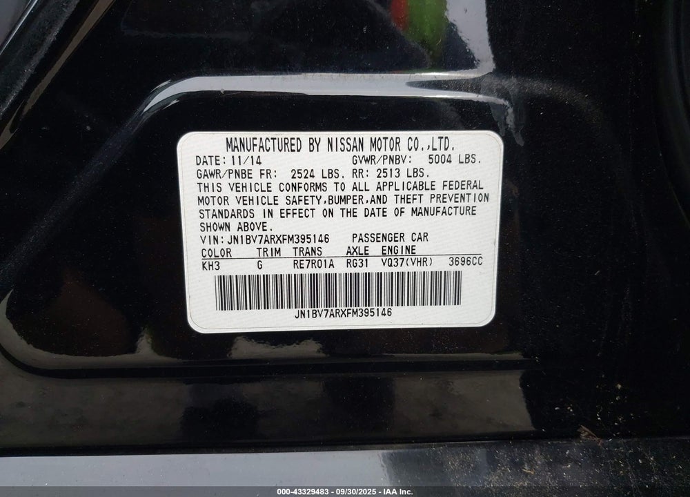 2015 INFINITI Q50 VIN: JN1BV7ARXFM395146